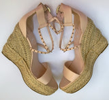 Christian Louboutin Chocazeppa 120 Platform Espadrille Wedge Sandals in Pink Leather New in Box