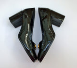 Celine Lily Black Patent Triomphe Babies Block Heels 65 New in Box