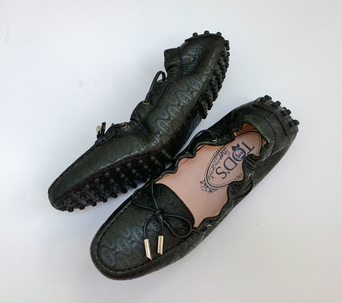 Tod's x Alber Elbaz Perforated Black Leather Logo Loafers New in Box Shoes