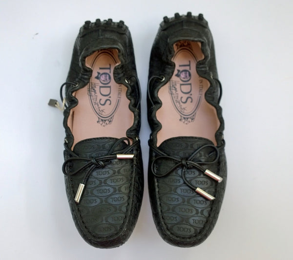 Tod's x Alber Elbaz Perforated Black Leather Logo Loafers New in Box Shoes