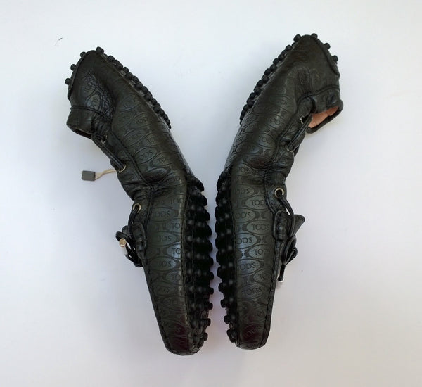 Tod's x Alber Elbaz Perforated Black Leather Logo Loafers New in Box Shoes