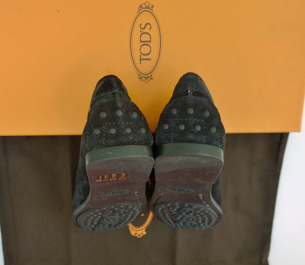 Tod's Gommino Black Suede Loafers with Rubber Soles New in Box Flats