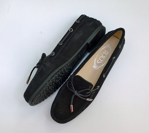 Tod's Gommino Black Suede Loafers with Rubber Soles New in Box Flats