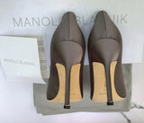 Manolo Blahnik Hangisi 105 Dark Grey Satin Rhinestone Buckle Heels New in Box