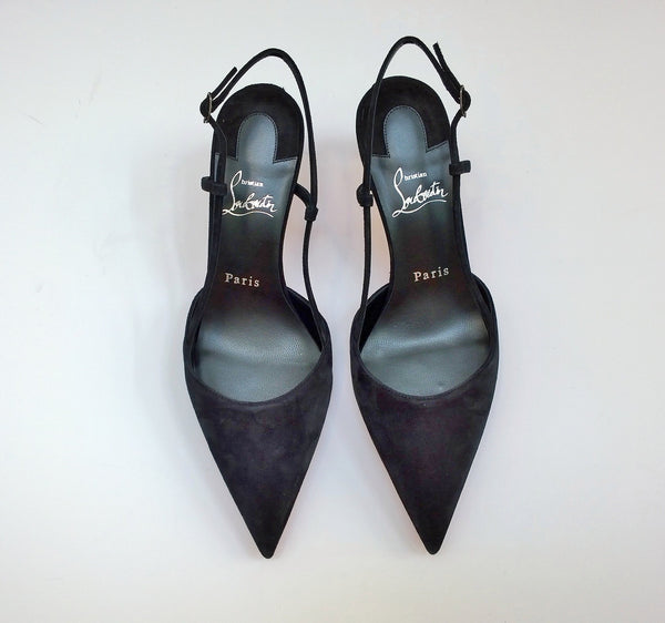 Christian Louboutin Condoroline 55 Black Suede Slingback Heels New in Box
