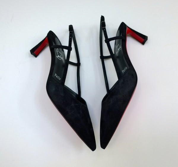 Christian Louboutin Condoroline 55 Black Suede Slingback Heels New in Box