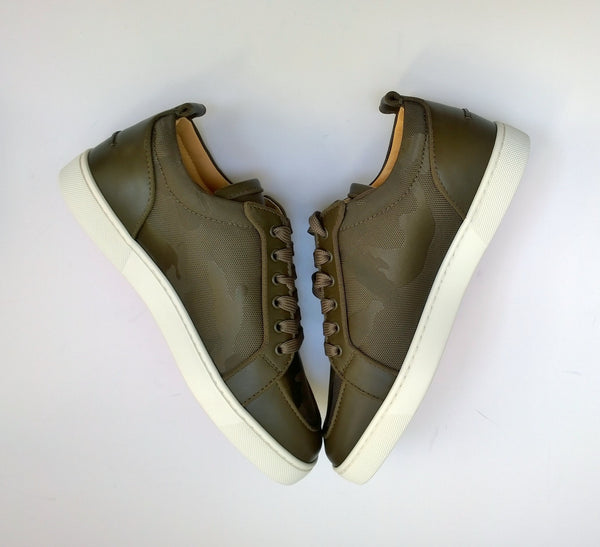 Christian Louboutin Rantulow Orlato Sneakers in Balmore Camouflage Jacquard and Khaki Leather New In Box