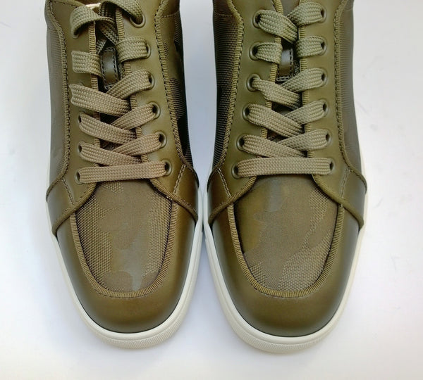 Christian Louboutin Rantulow Orlato Sneakers in Balmore Camouflage Jacquard and Khaki Leather New In Box