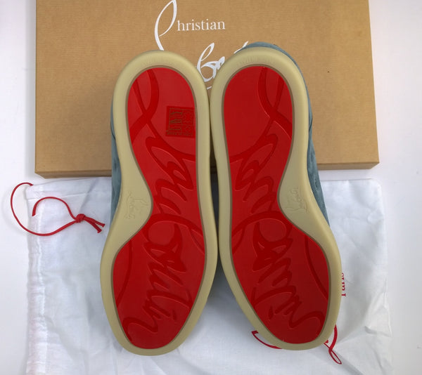 Christian Louboutin Louis Junior Spikes Sneakers in Titan Dusty Blue Suede Studs New Shoes  in Box