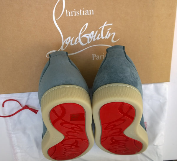 Christian Louboutin Louis Junior Spikes Sneakers in Titan Dusty Blue Suede Studs New Shoes  in Box