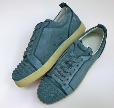 Christian Louboutin Louis Junior Spikes Sneakers in Titan Dusty Blue Suede Studs New Shoes  in Box