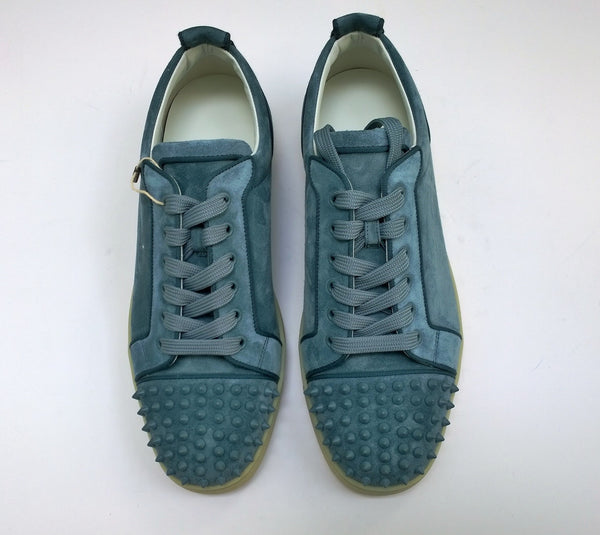 Christian Louboutin Louis Junior Spikes Sneakers in Titan Dusty Blue Suede Studs New Shoes  in Box
