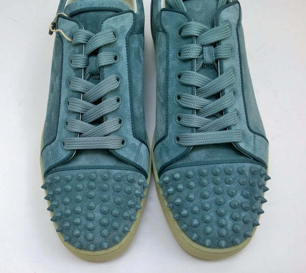 Christian Louboutin Louis Junior Spikes Sneakers in Titan Dusty Blue Suede Studs New Shoes  in Box