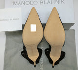 Manolo Blahnik Mingonna 90 Black Suede and Checkered Mesh Ankle Strap Heels New in Box