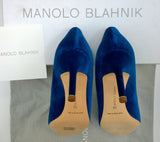 Manolo Blahnik Hangisi Bright Blue Velvet 70 Rhinestone Buckle Heels New in Box