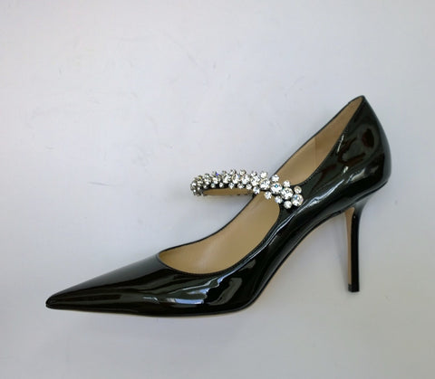 Jimmy Choo Bing Black Patent 85 Rhinestone Mary Jane Heels New in Box