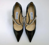 Jimmy Choo Bing Black Patent 85 Rhinestone Mary Jane Heels New in Box