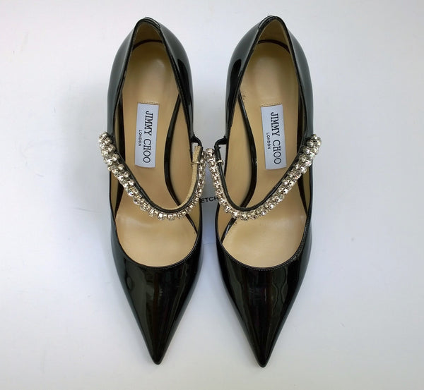 Jimmy Choo Bing Black Patent 85 Rhinestone Mary Jane Heels New in Box
