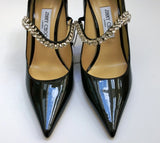 Jimmy Choo Bing Black Patent 85 Rhinestone Mary Jane Heels New in Box