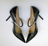 Jimmy Choo Bing Black Patent 85 Rhinestone Mary Jane Heels New in Box