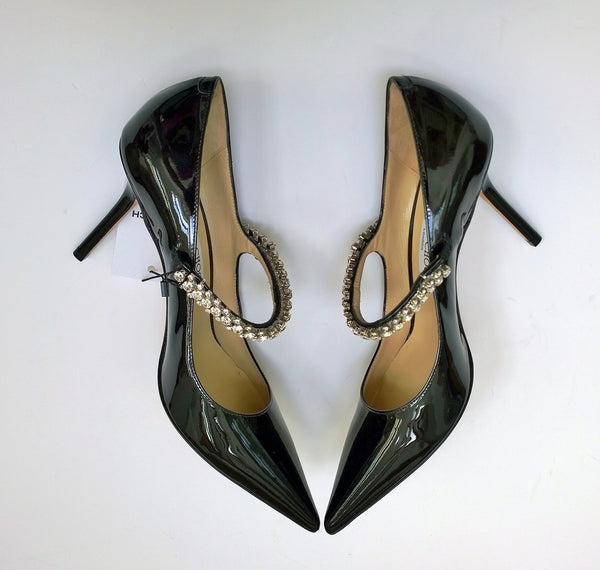 Jimmy Choo Bing Black Patent 85 Rhinestone Mary Jane Heels New in Box