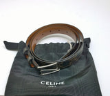 Celine Belt 25mm in Triomphe Canvas with Leather Back Silver Rectangular Buckle New