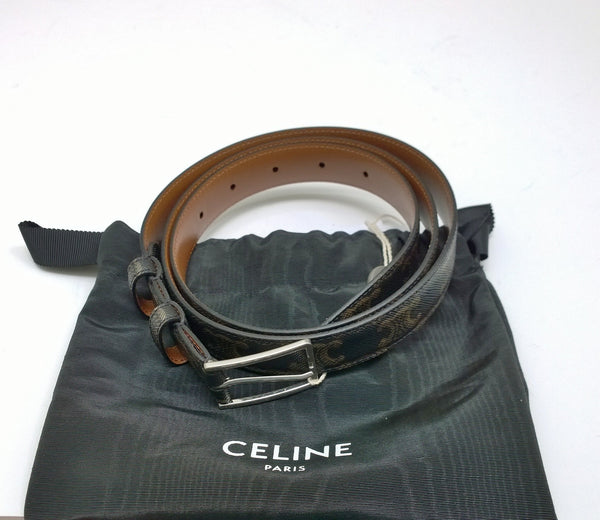 Celine Belt 25mm in Triomphe Canvas with Leather Back Silver Rectangular Buckle New