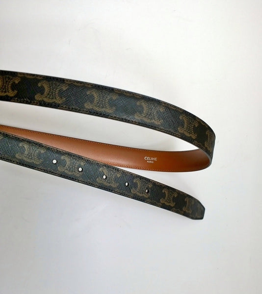 Celine Belt 25mm in Triomphe Canvas with Leather Back Silver Rectangular Buckle New