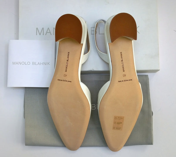 Manolo Blahnik Aspro White Patent Slingback Block Heels New in Box