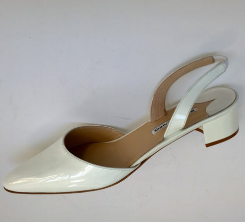 Manolo Blahnik Aspro White Patent Slingback Block Heels New in Box