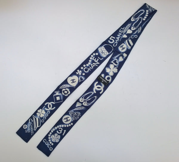 Chanel Blue Silk Twilly Scarf Slim Bandeau New in Box