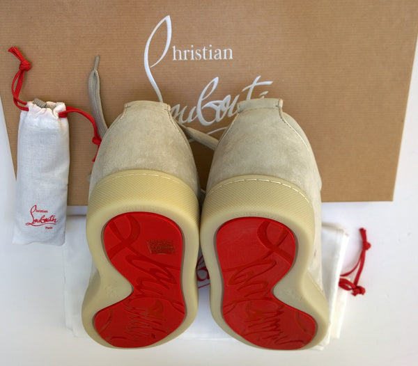 Christian Louboutin Albatre Rantulow Sand Stone Suede Sneakers New in Box