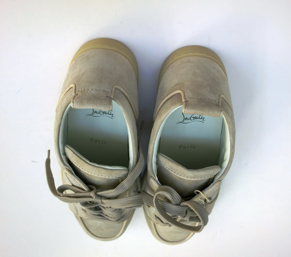Christian Louboutin Albatre Rantulow Sand Stone Suede Sneakers New in Box
