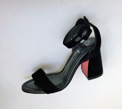 Christian Louboutin Miss Sabina 85 Black Velvet Ankle Strap Sandals New in Box Heels