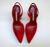 Manolo Blahnik Mingosli Red Slingback Heels Mesh Suede New in Box Shoes