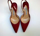 Manolo Blahnik Carolyne Dark Red Suede 50 Slingback Heels New in Box