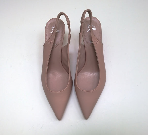 Christian Louboutin Sporty Kate Sling 55 Vintage Rose Leather Dusty Pink Leather New in Box