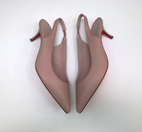Christian Louboutin Sporty Kate Sling 55 Vintage Rose Leather Dusty Pink Leather New in Box