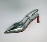 Christian Louboutin Condoroline Silver Crackled Leather Slingback Heels New in Box
