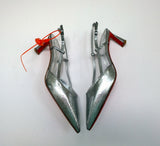 Christian Louboutin Condoroline Silver Crackled Leather Slingback Heels New in Box