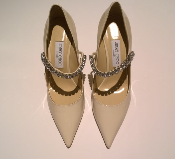 Jimmy Choo Bing 65 Heels in Linen Warm Cream Patent New in Box Shoes