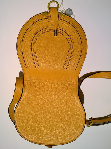 Chloé Marcie Small Crossbody Bag in Ochre Yellow Pebbled Leather New