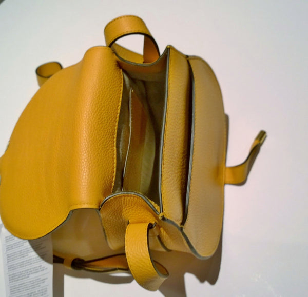 Chloé Marcie Small Crossbody Bag in Ochre Yellow Pebbled Leather New
