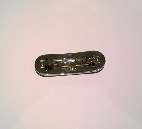 Prada Black and Silver Hair Clip with Enamel Logo New in Box Barette