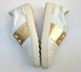 Valentino Garavani Open Sneakers in White and Gold Leather Trainers