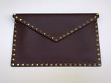 Valentino Garavani Rockstud Envelope Clutch Burgundy Leather Bag