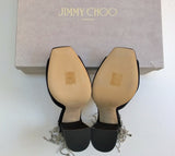 Jimmy Choo Baia 100 Black Suede and Rhinestone Mules Heels Sandals