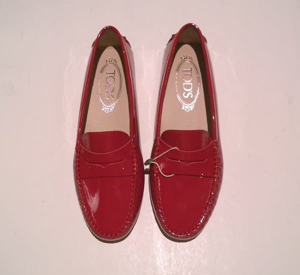 Tod's Gommino Patent Leather Loafers in Red Patent Fragola Driving Shoes