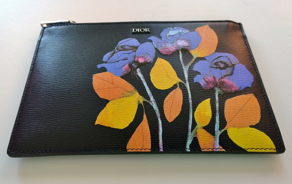 Christian Dior Navy Leather Flower Clutch Pouch Homme
