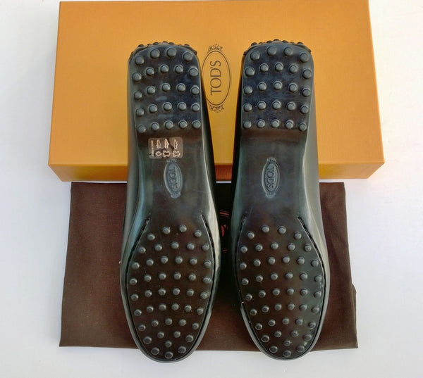 Tod's Gommino Black Leather Loafers with Rubber Dots Soles Driving Shoes NIB
